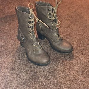 Just fab grey lace up calf high boots 8.5